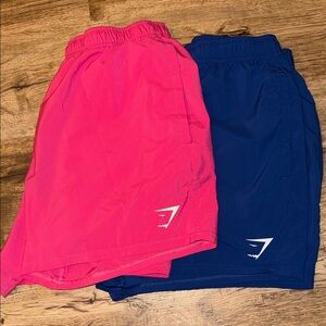 Gym Shorts Pair with White Logo - Pink & Navy